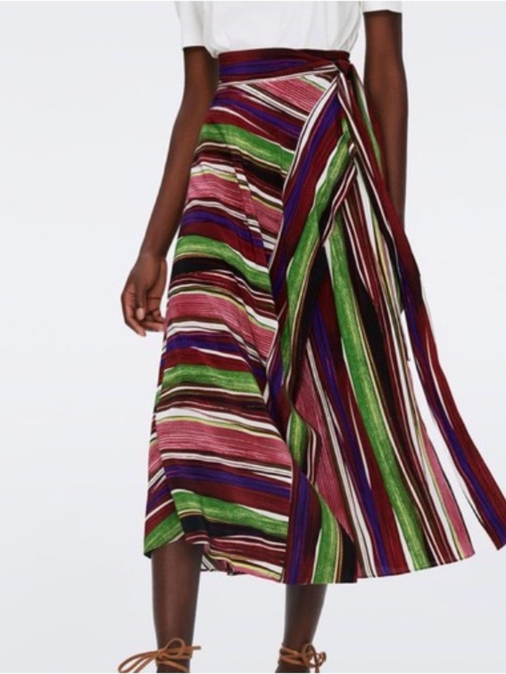 Diane Von Furstenberg Multicolor Striped Wrap Midi Skirt size Large